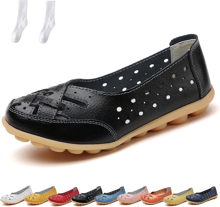 Comfortabele Orthopedische Instappers Dames Ademend Leer en Platte Zomersandalen