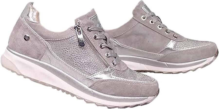 Comfortabele Orthopedische Sneakers met Rits voor Dames Casual Tennis Schoenen met Ondersteuning voor de Voetboog Beige