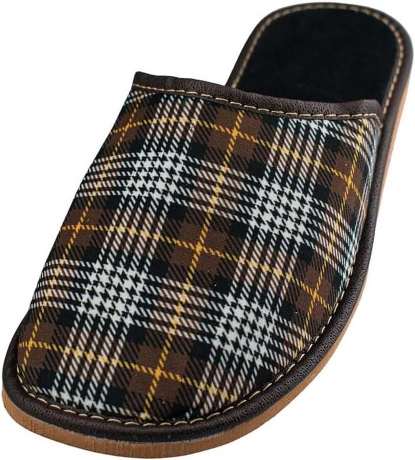 Comfortabele geruite heren pantoffels stof lichte instappers