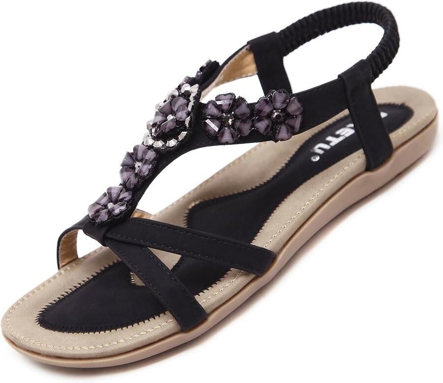 Comfortabele Platte Zomersandalen Dames met Strass en Antislipzool