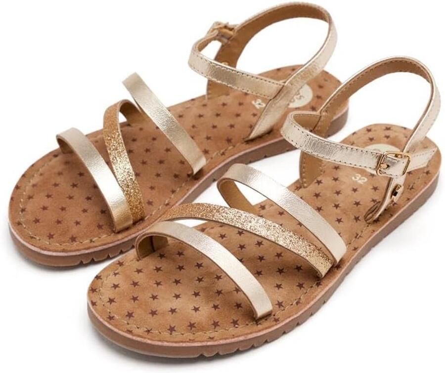 Comfortabele Platte Leren Sandalen voor Meisjes met Suède Voetbed