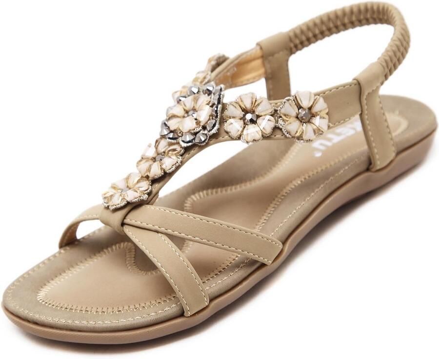 Comfortabele Platte Sandalen Dames met Strass Steentjes Zomer & Strand