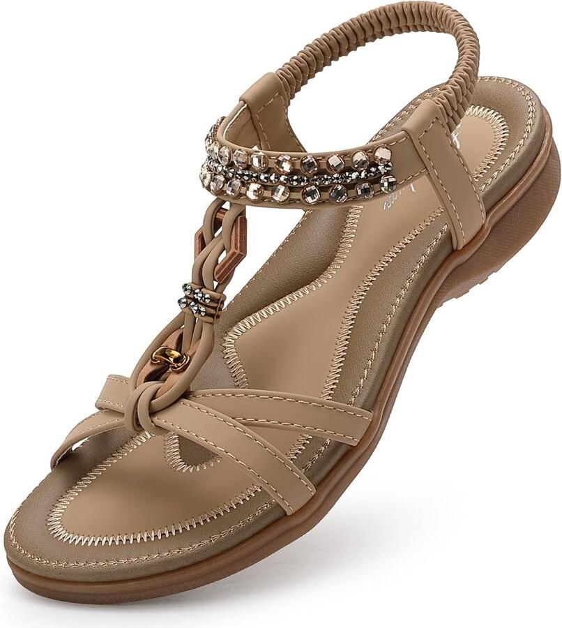 Comfortabele Platte Zomer Sandalen Dames Boho Stijl Met Strass