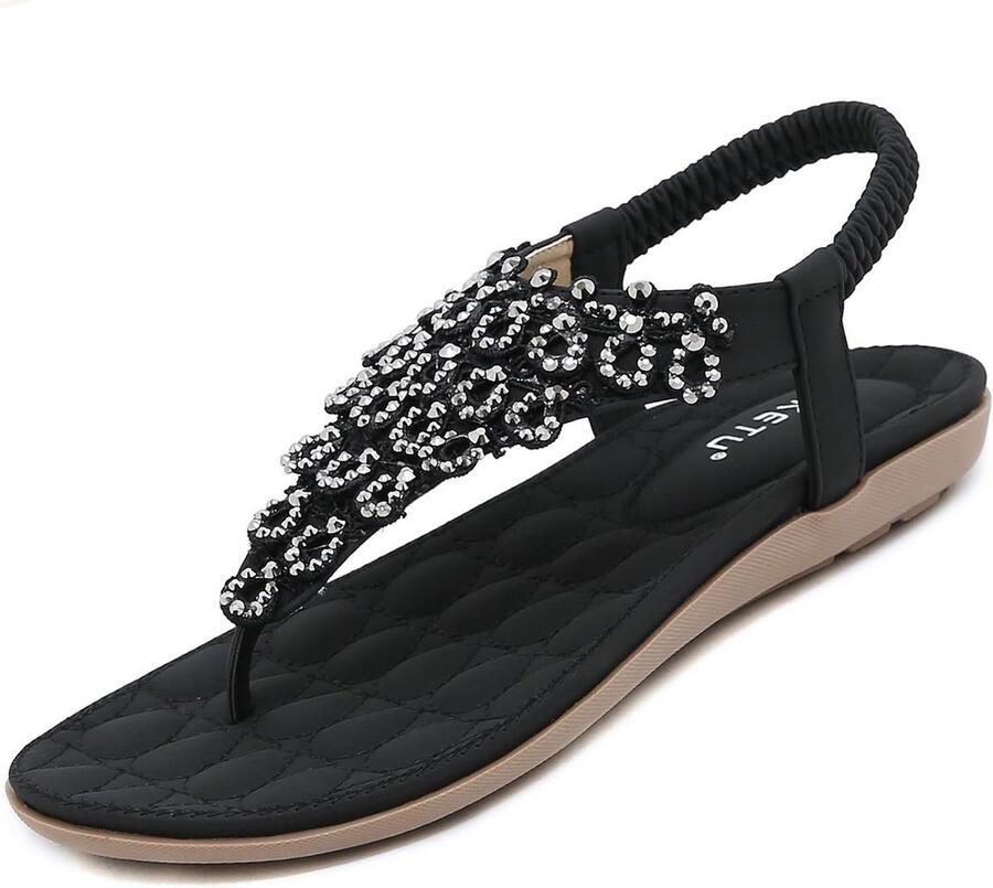 Comfortabele Platte Zomer Sandalen Dames met Strass en Anti-Slip Zool