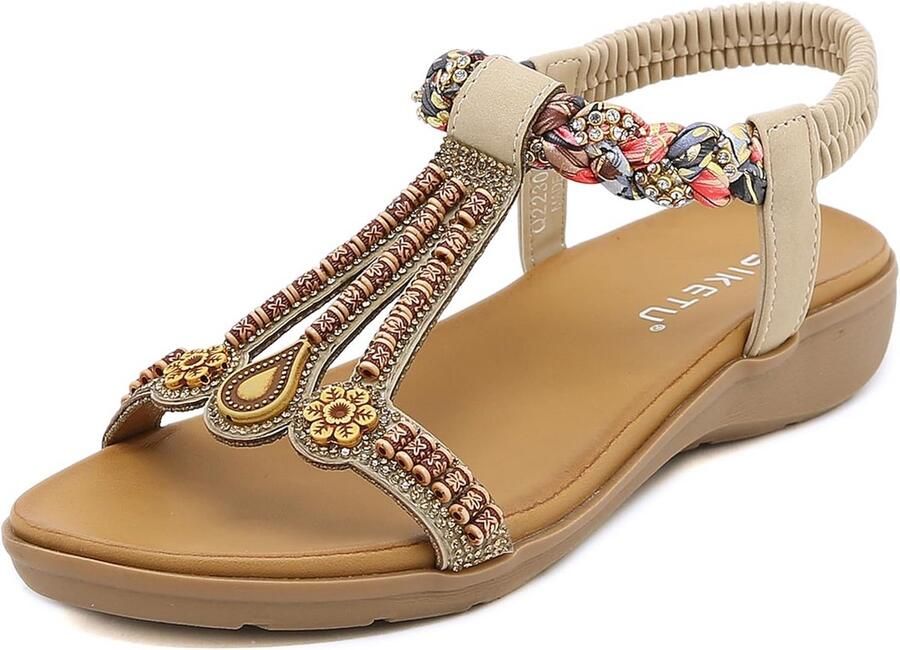 Comfortabele Platte Zomer Sandalen Dames met Strass en Bohemian Stijl Lichtgewicht Teenslippers