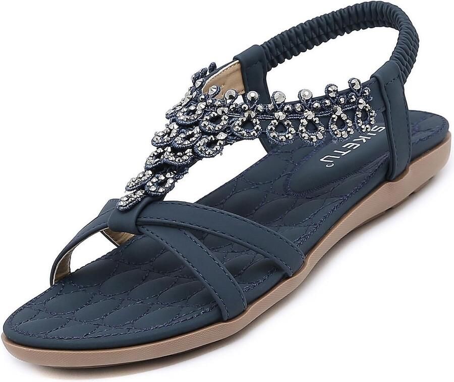 Comfortabele Platte Zomer Sandalen Dames met Zacht Voetbed Blauw