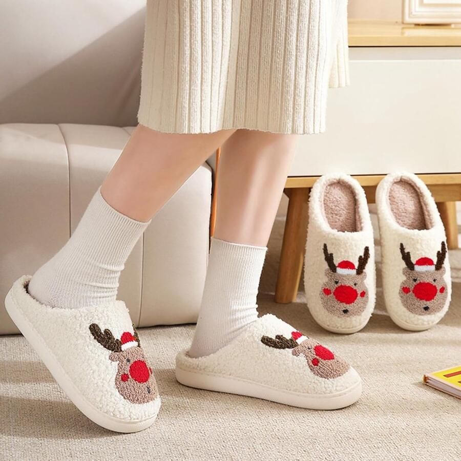 Zachte en Warme Pluche Slippers voor en Antislip Binnen- en Buitenslippers voor Winter en Feestdagen