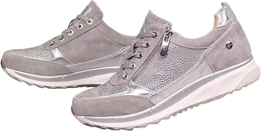 Comfortabele Sneakers met Rits voor Dames Ondersteuning voor de Voetboog Beige EU Ideaal voor Casual en Sportieve Activiteiten