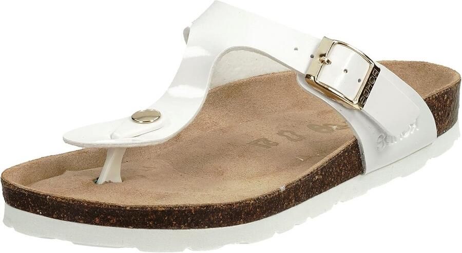 Comfortabele Teenslippers Dames Leer Offwhite Brede Pasvorm
