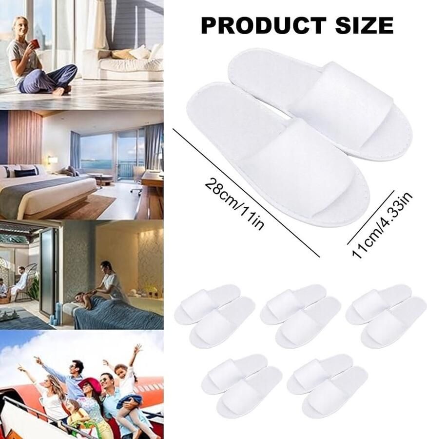 Comfortabele Terry Slippers voor Thuis en Reizen Antislip en Wasbaar Ideaal voor Gasten en Feesten Set van 5 Paar