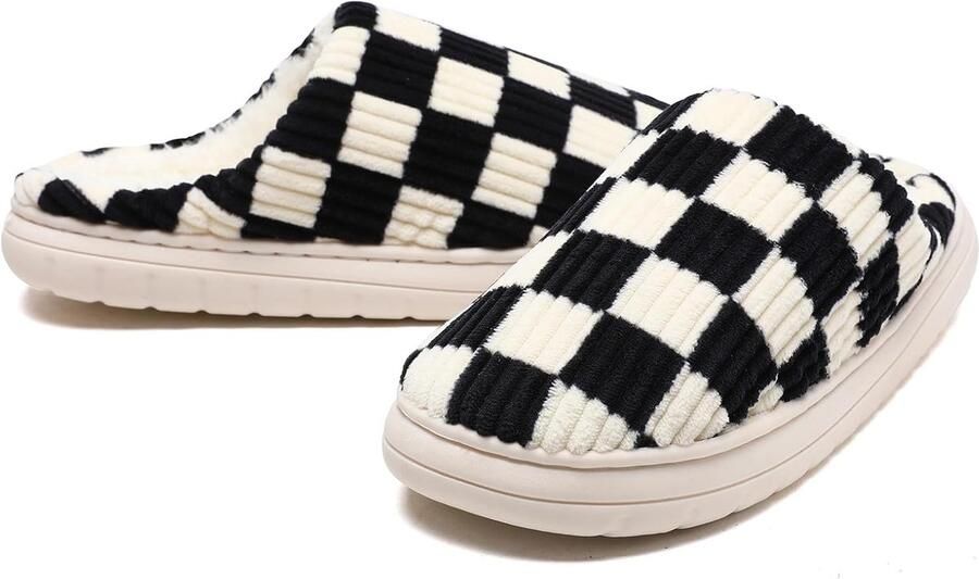 Comfortabele Unisex Sloffen met Memory Foam Binnen en Buiten Warme Ruit Pantoffels met Antislipzool