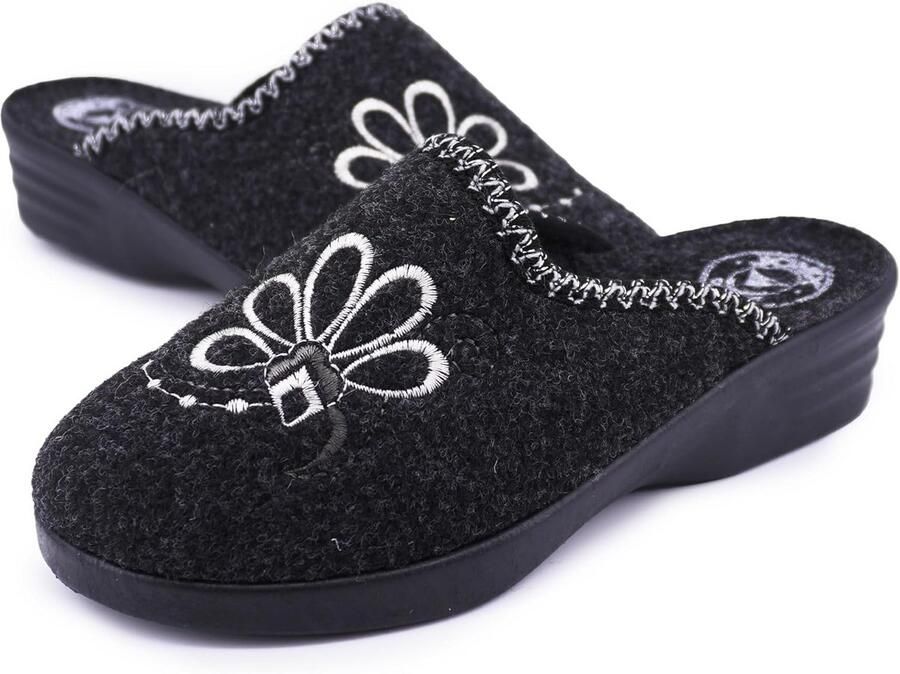 Comfortabele Vilten Sloffen Dames met Lage Hak Antislip Huisschoenen