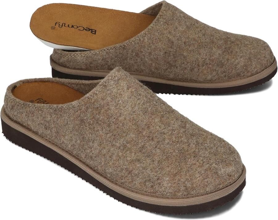 Comfortabele Vilten Pantoffels met Leren Binnenzool & Geheugenschuim Zool