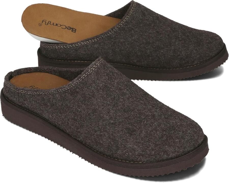 Comfortabele Vilten Pantoffels met Leren Binnenzool & Geheugenschuim Zool