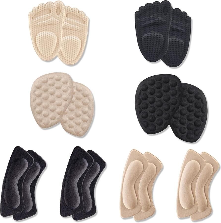 Comfortabele voorvoetkussens in zwart en beige 8 paar voetpads voor hoge hakken sneakers en sandalen ideaal voor nen en