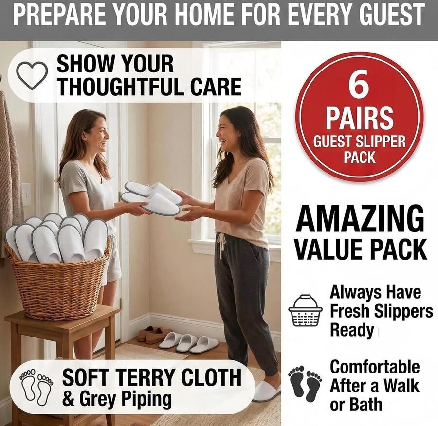Comfortabele wasbare unisex badslippers set van 6 Antislip huisslippers met katoenen inlegzool voor hotel en spa