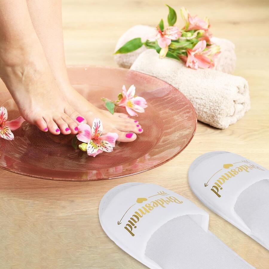 Comfortabele Wegwerp Slippers voor Bruiloften Feestjes en Spa's 5 Paar Witte Slippers voor Bruids en Gasten - Foto 1
