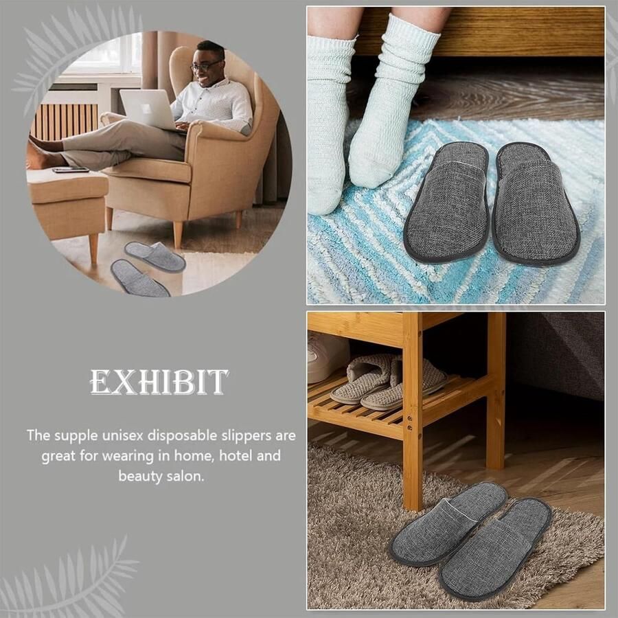 Comfortabele Wegwerp Slippers voor nen en Ideaal voor Hotels Bruiloften en Reizen Grijs 6 Paar
