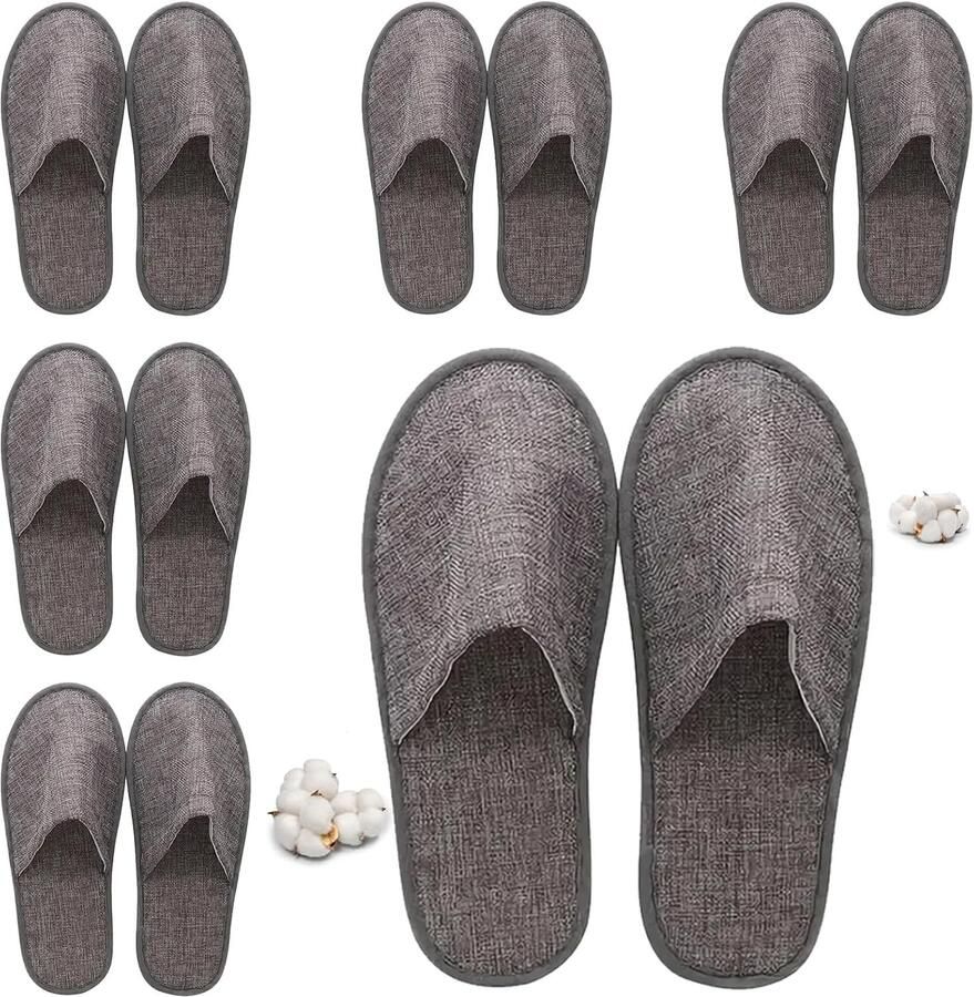 Comfortabele Wegwerpslippers voor nen en 6 Paar Grijze Gastenslippers voor Hotel Reizen en Bruiloften