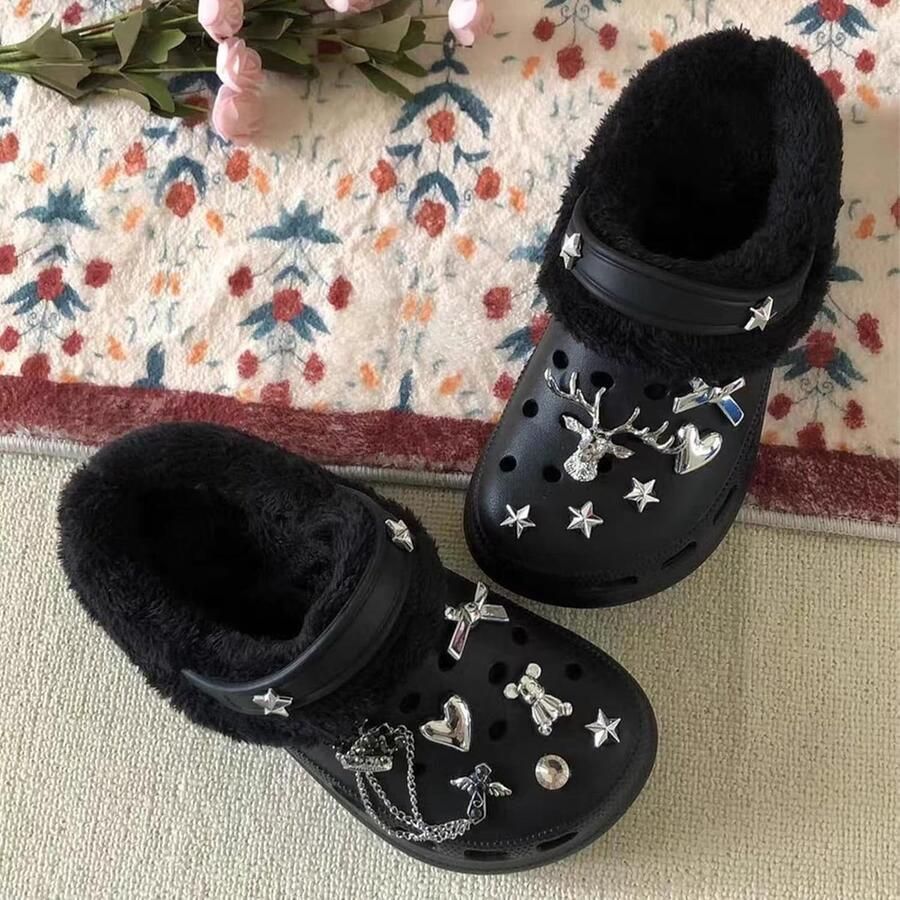 Comfortabele winterinstappers met verwisselbare voeringen thermische voetbedden en schattige schoenaccessoires (Zwart 40-41)