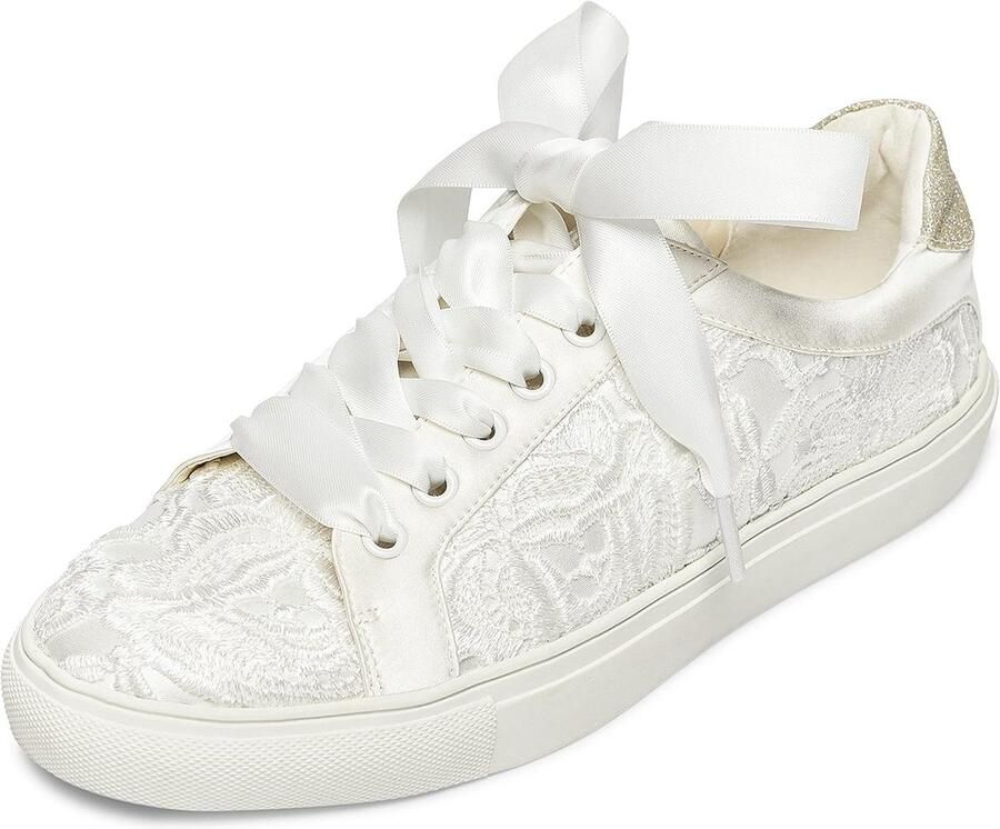 Comfortabele Witte Bruidssneakers Vetersluiting Platte Bruiloft Schoenen