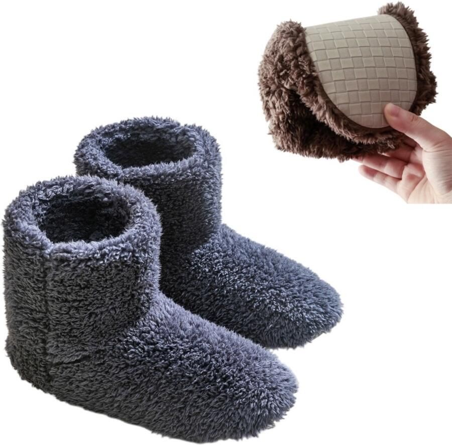 Comfortabele zachte pantoffel-enkellaarsjes voor en Lichtgewicht pantoffels voor binnenshuis–Warme unisex pantoffel-laarsjes Hoog model zachte pantoffels–Knusse pantoffels met imitatiebontvoering–Maat M (geschikt voor ??38)