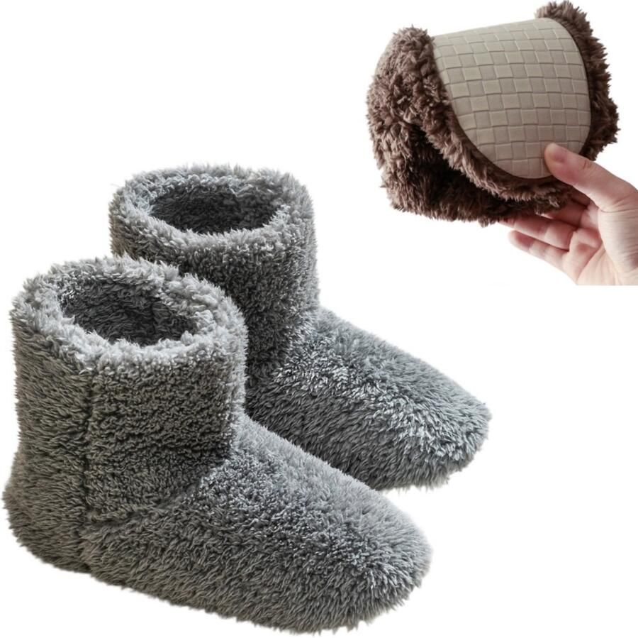 Comfortabele zachte pantoffel-enkellaarsjes voor en Lichtgewicht pantoffels voor binnenshuis–Warme unisex pantoffel-laarsjes Hoog model zachte pantoffels–Knusse pantoffels met imitatiebontvoering–Maat L (geschikt voor ??42)