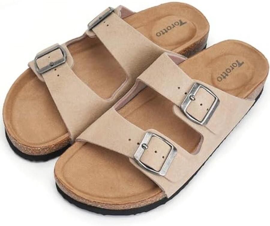 Comfortabele Zomer Sandalen voor Mannen Lichtgewicht Antislip en Verstelbare Buckle Kork Apricot Kleur