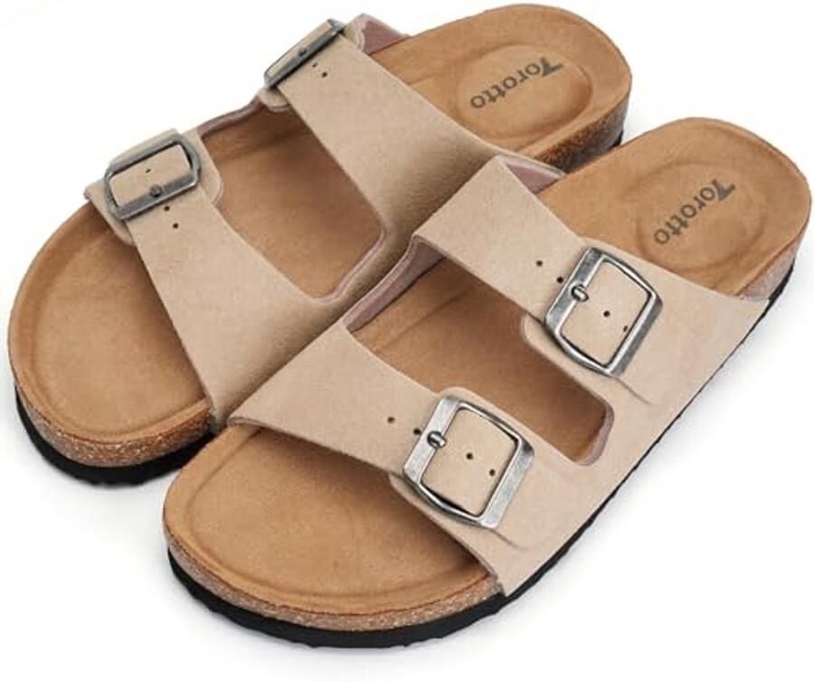 Comfortabele Zomer Sandalen voor Mannen Lichtgewicht Antislip en Verstelbare Buckle Kork Apricot Kleur