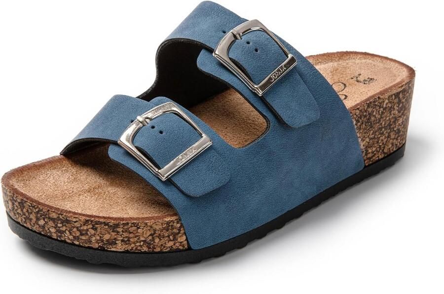 Dames Wissandalen Leer Met Kurk Voetbed Comfortabele Zomersandalen Strand & Outdoor