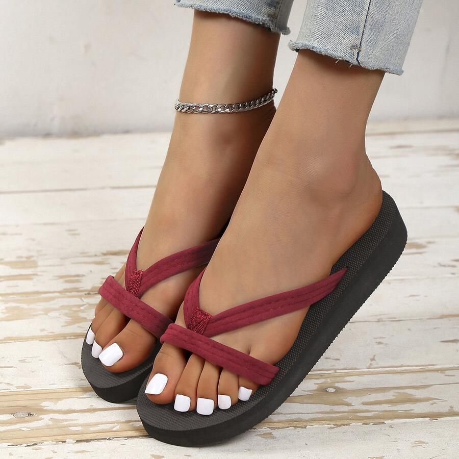 Comfortabele zomerslippers voor dames zachte teenslippers met demping casual strandslippers met open teen antislip lichtgewicht buitenslippers Bordeauxrood 41