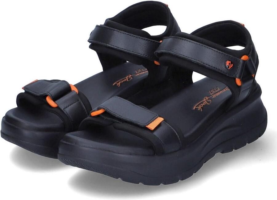 Comfortabele zwarte dames sandalen met klittenband en plateauzool