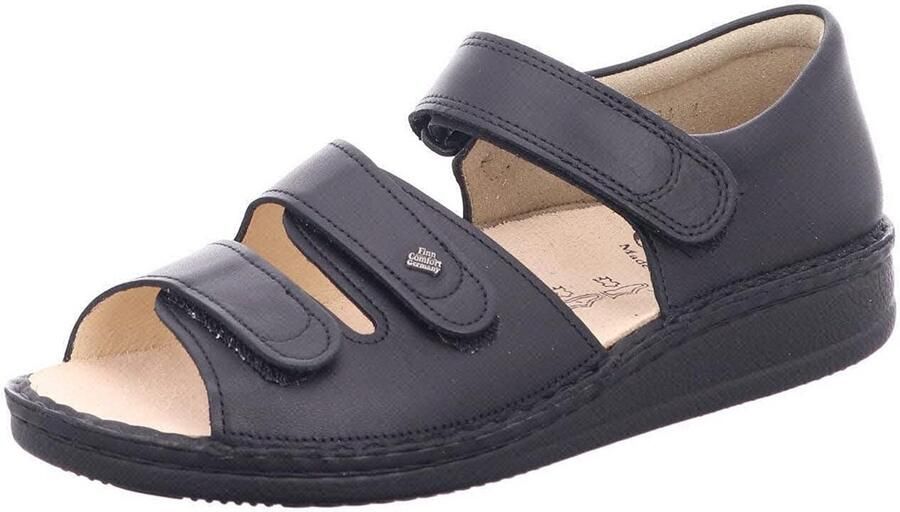 Comfortabele Zwarte Enkelriempje Sandalen met Verstelbare Klittenbandsluiting