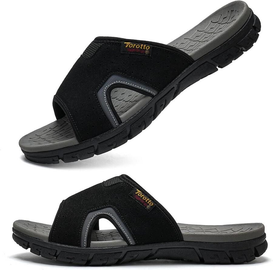 Comfortabele Zwarte Heren Pantoffels en Platte Sandalen voor Zomer en Vrije Tijd