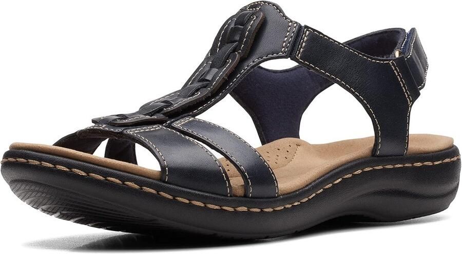 Comfortabele Zwarte Leren Platte Sandalen voor Dames