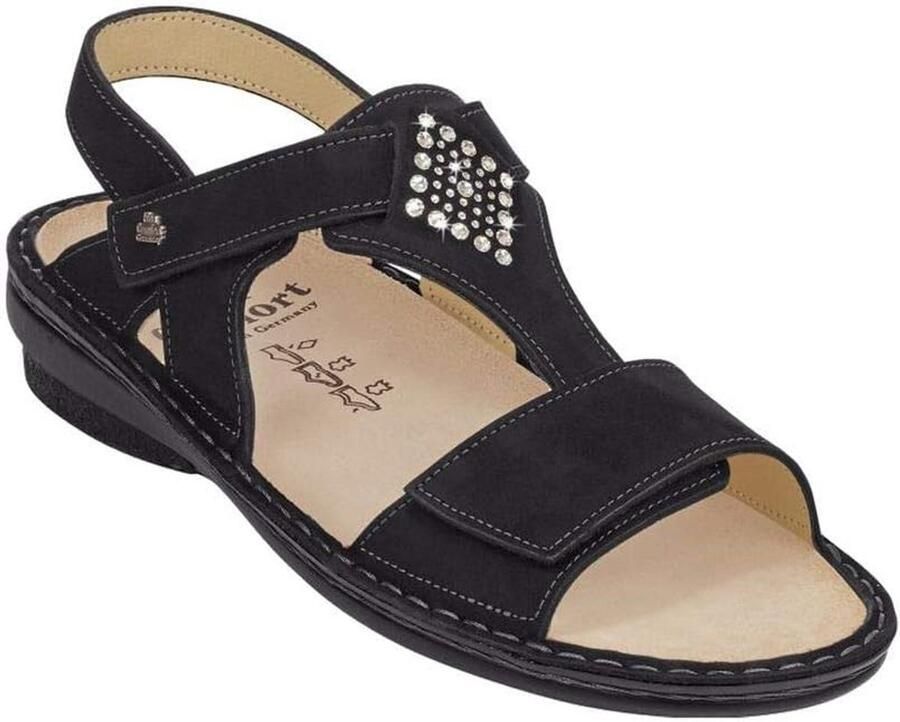 Comfortabele Zwarte Sandalen met Klittenband en Suède Leder