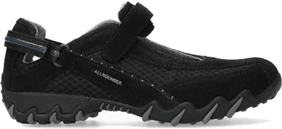 Comfortabele Zwarte Sneakers met Klittenband voor en Suède en Mesh
