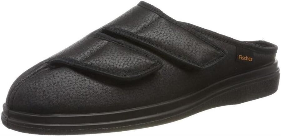 Comfortabele Zwarte Tweestrops Slippers met Klittenband voor en