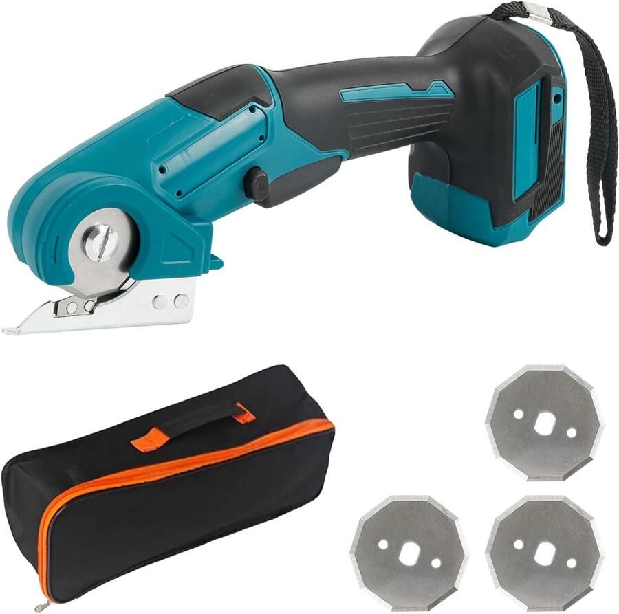 Compatibel met Makita 18V batterij (geen batterij) draadloze kartonnen doossnijder elektrische stoffen schaar met 3 messen en opbergtas 6 mm snijdiepte voor leer kunststof