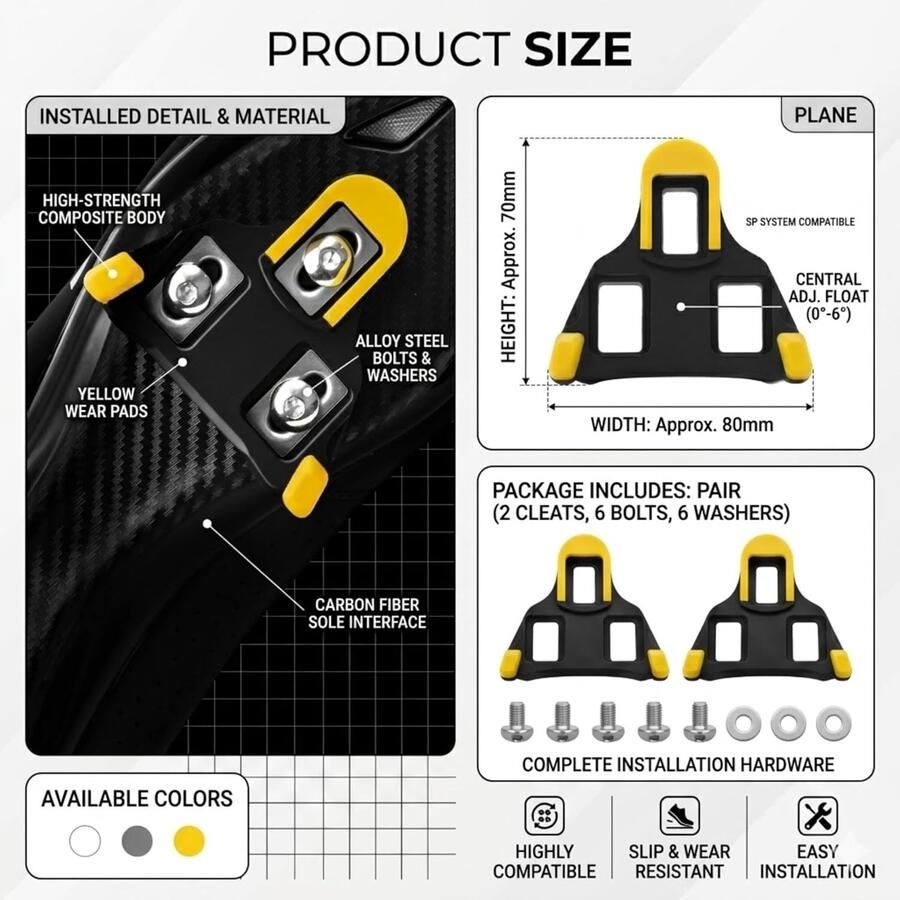 Compatibele SPD-SL Cleats voor Shimano System Schoenen Fietspedaal Noppen voor Binnen en Buiten Ideaal voor Racefietsen en Training