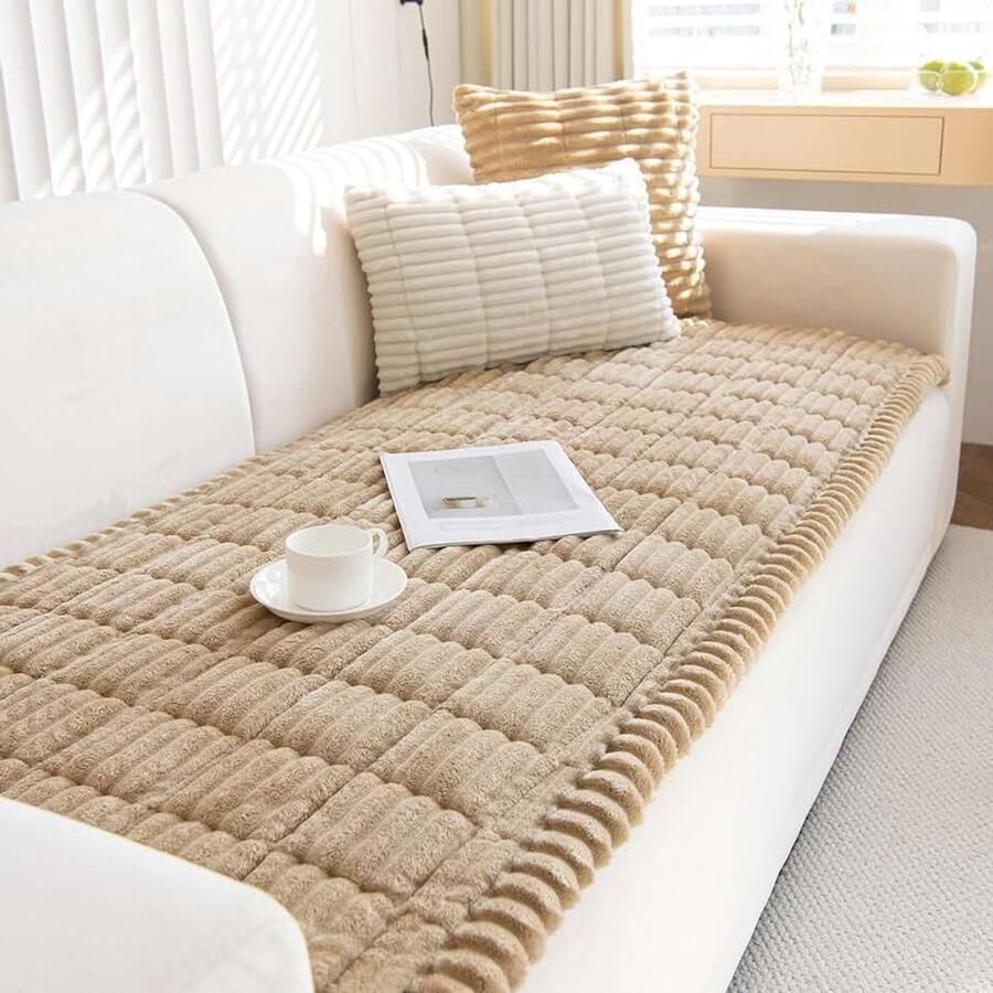 Corduroy Bankovertrek 1 2 3 4-zits L-vorm bankhoes hoekbank antislip voor hond en kat kaki 90 x