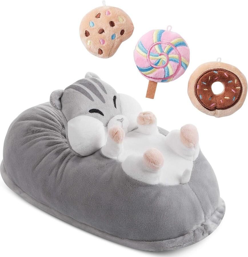 Corimori Pluche pantoffels twee eenheidsmaten (kinderen 25-33 5 en volwassenen 34-44) elastiek en flexibele zool past iedereen grijs 34 44
