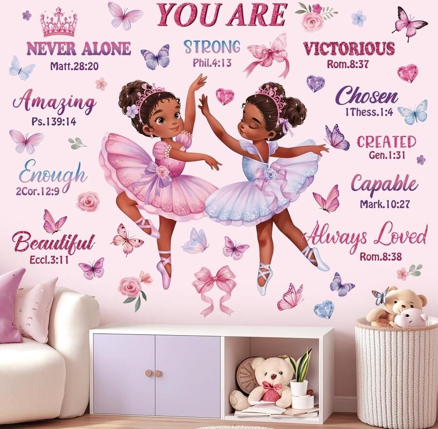 Allecto Ballerina Wanddecoratie Wandstickers Meisjes Perfect voor Kinderkamer Roze Ballettanzende Vlinder Creatieve Decoratie Geschik