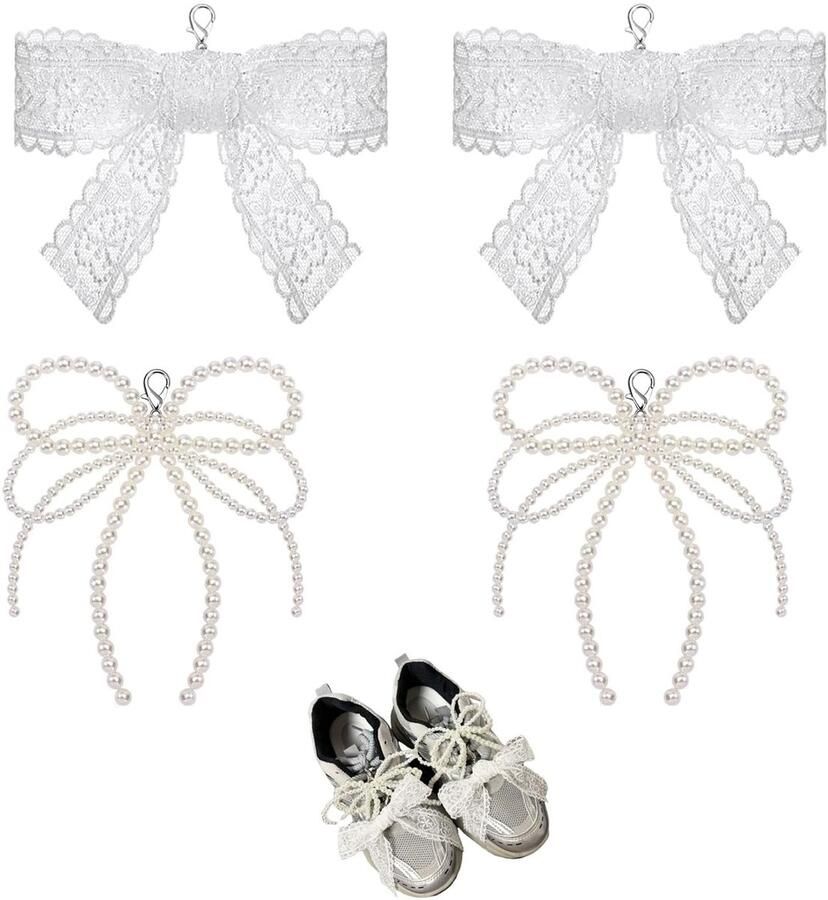 Allecto Pearl Bow Shoe Decoration Charms Elegante Decoratie Wit DIY Lace Up Charms 4 Stuks Perfect voor Sneakers