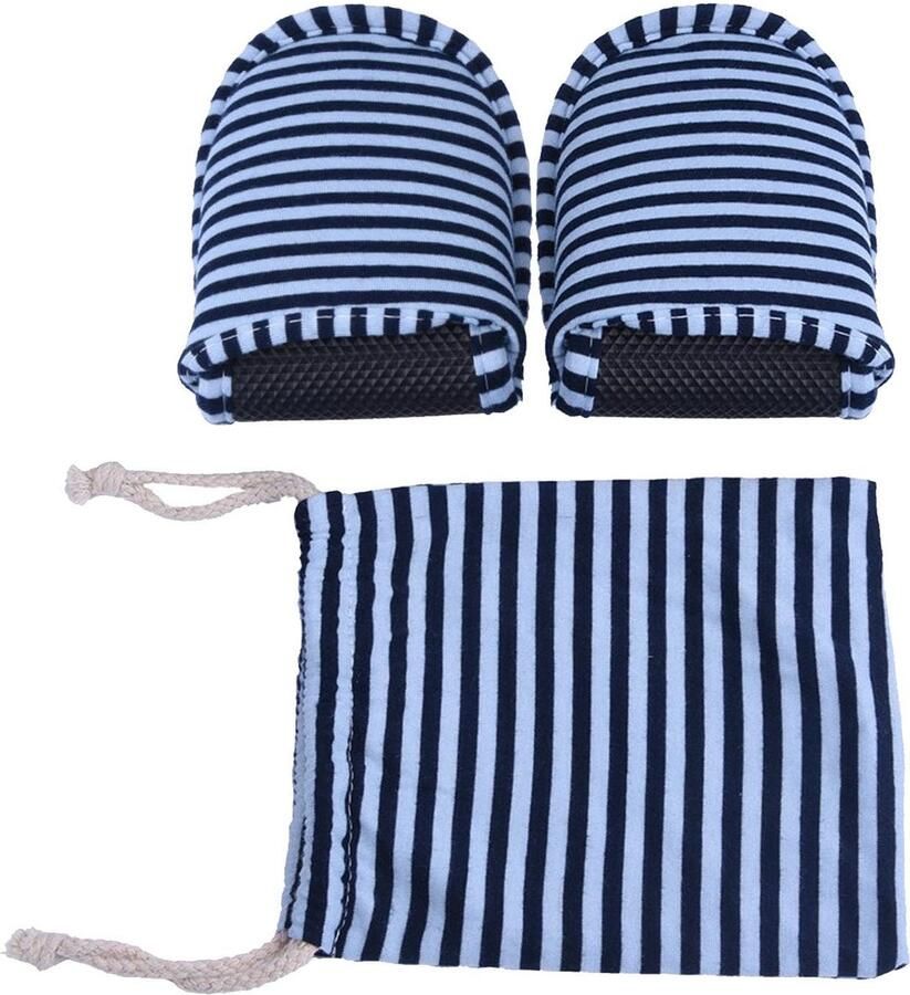 Allecto Travel Slippers Herbruikbaar Compact Blauw Gestreept Slippers voor Thuis en Reizen Comfortabel voor Binnen en Buiten