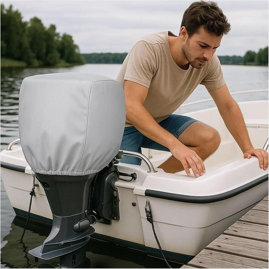 Cover 600D Heavy Duty Waterdichte Trailerable Boot Motor Cover Universeel voor Mercury Yamaha Suzuki Evinrude. Grijs (25HP-50pk)