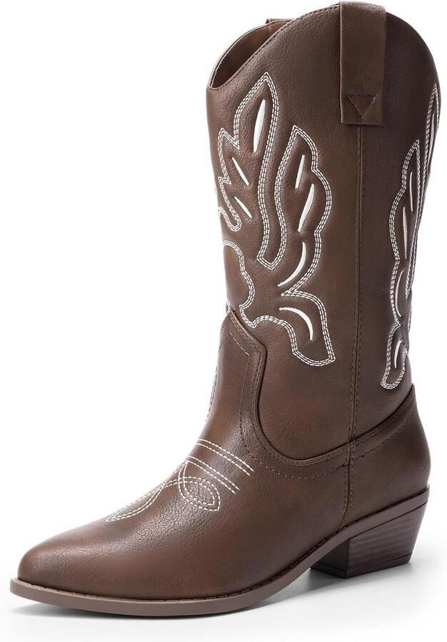 Cowboy Boots voor Dames Mid-Calf met Borduursels Stijlvolle Cowboylaarzen