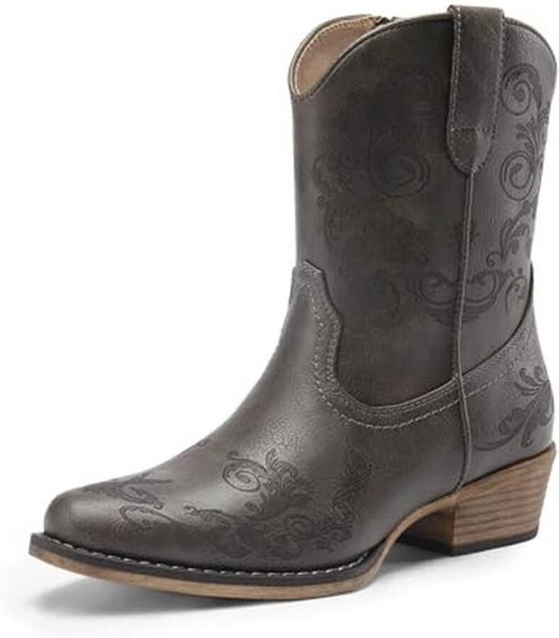 Cowboy Cowgirl Western Enkellaarsjes voor Dames met Vierkante Neus en Dikke Hakken