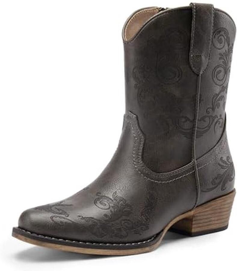 Cowboy Cowgirl Western Enkellaarsjes voor Dames met Vierkante Neus en Dikke Hakken