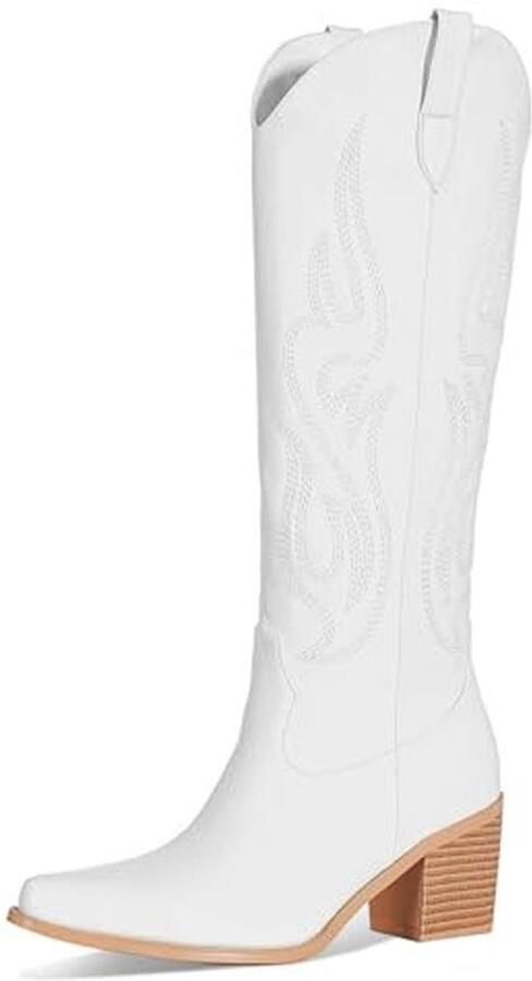 Cowboy Dameslaarzen met Borduurwerk en Brede Schacht Stijlvolle Knielaarzen voor Cowgirls